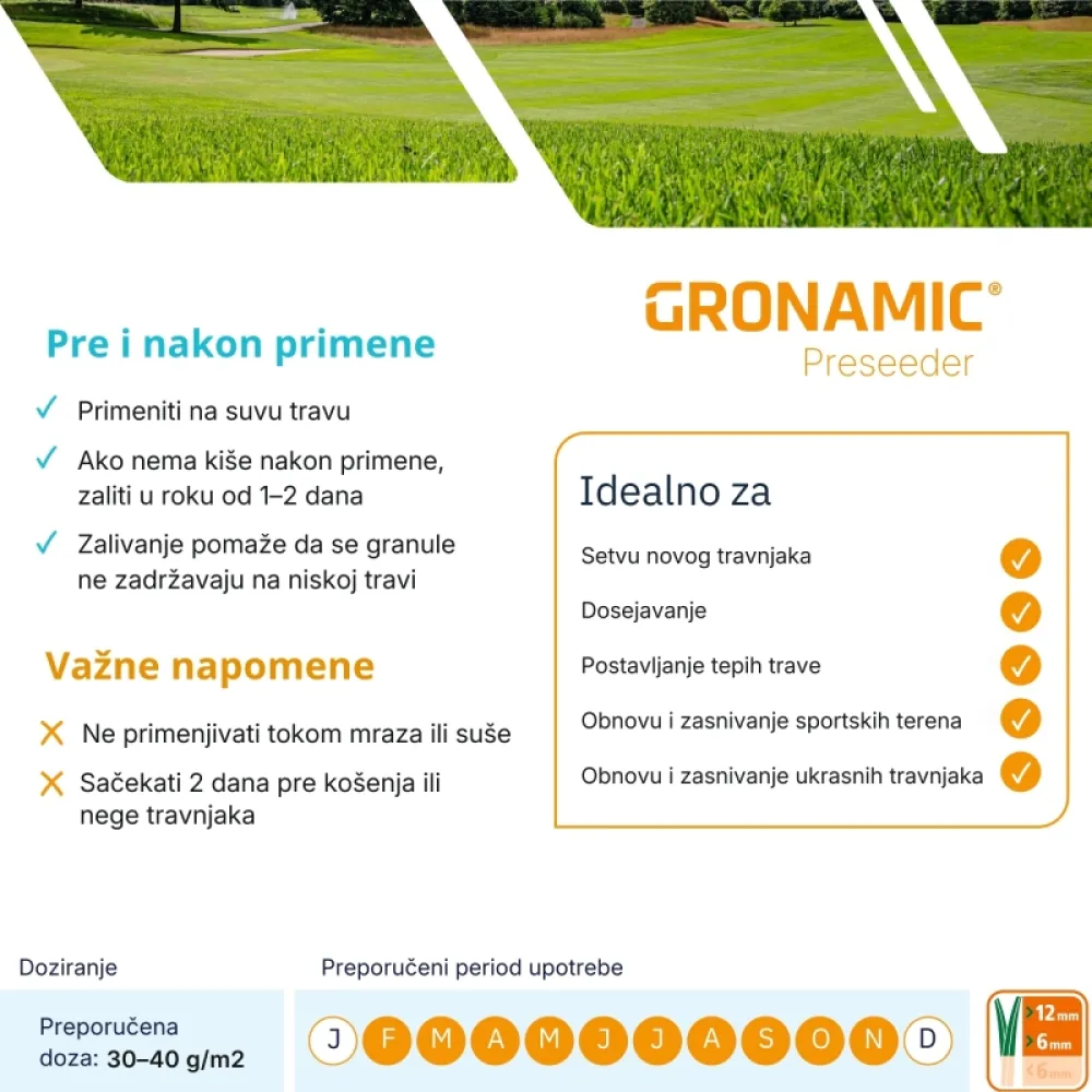 Gronamic Preseeder 8-12-8 organo-mineralno đubrivo za setvu i dosejavanje trave