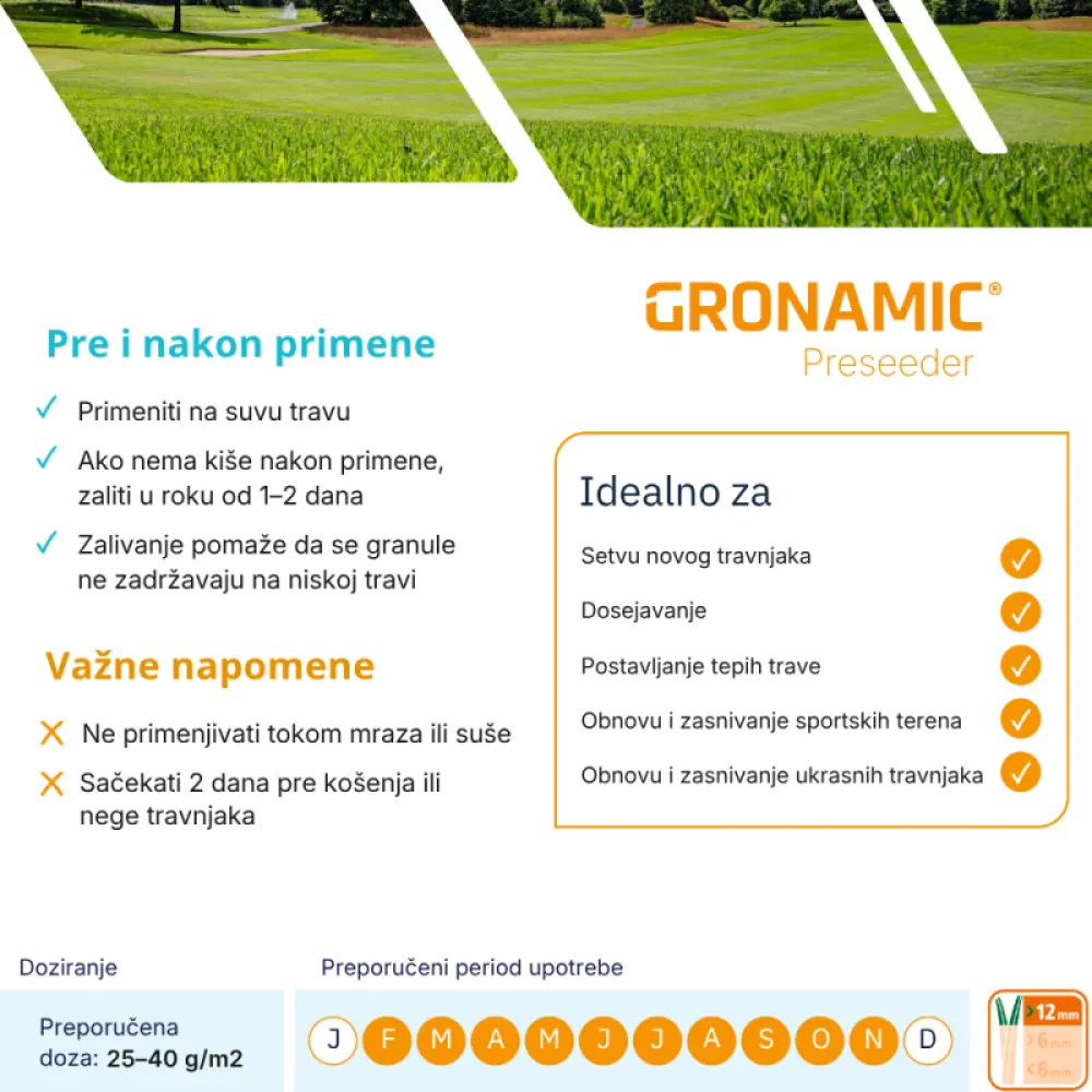 Gronamic Preseeder 8-12-8 organo-mineralno đubrivo za setvu i dosejavanje trave
