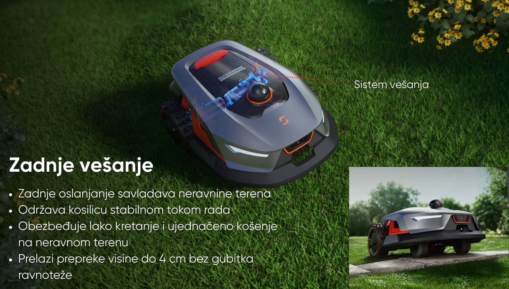 Sunseeker Elite X4 zadnje vešanje za mirniji rad na neravnom terenu