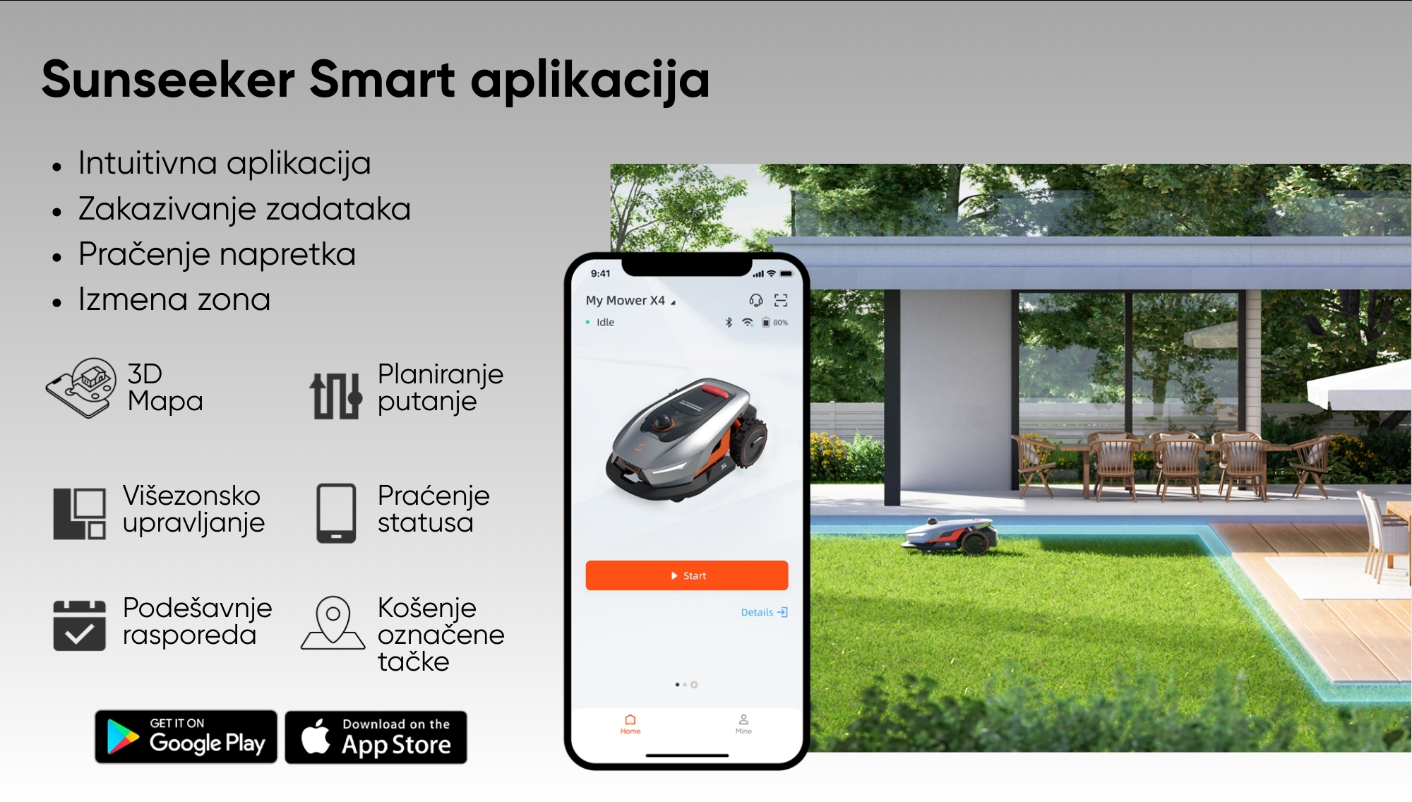 Sunseeker Elite X4 potpuna kontrola košenja preko Sunseeker Smart aplikacije