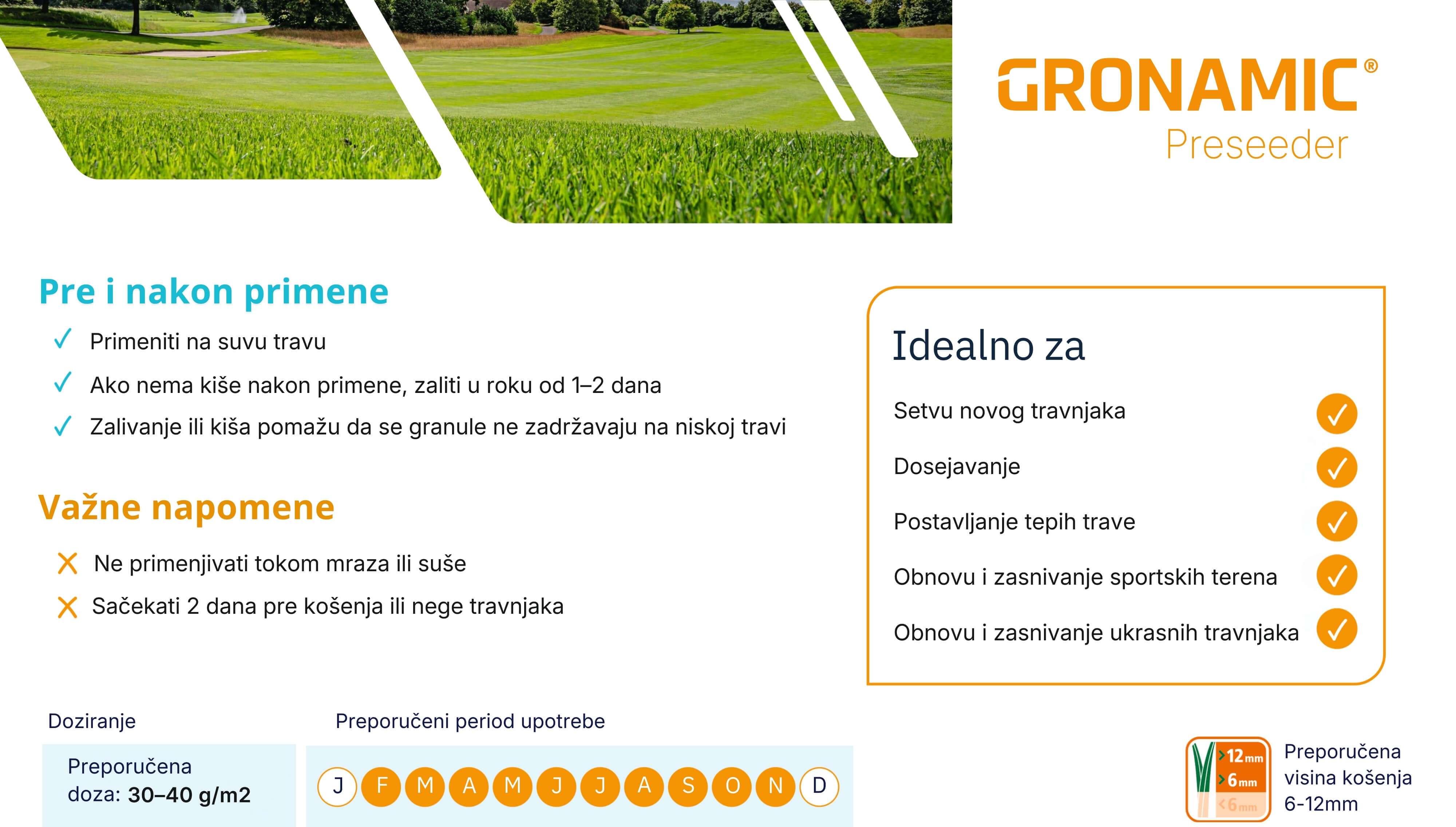 Primena i preporuke za ICL Gronamic Preseeder na mladom travnjaku