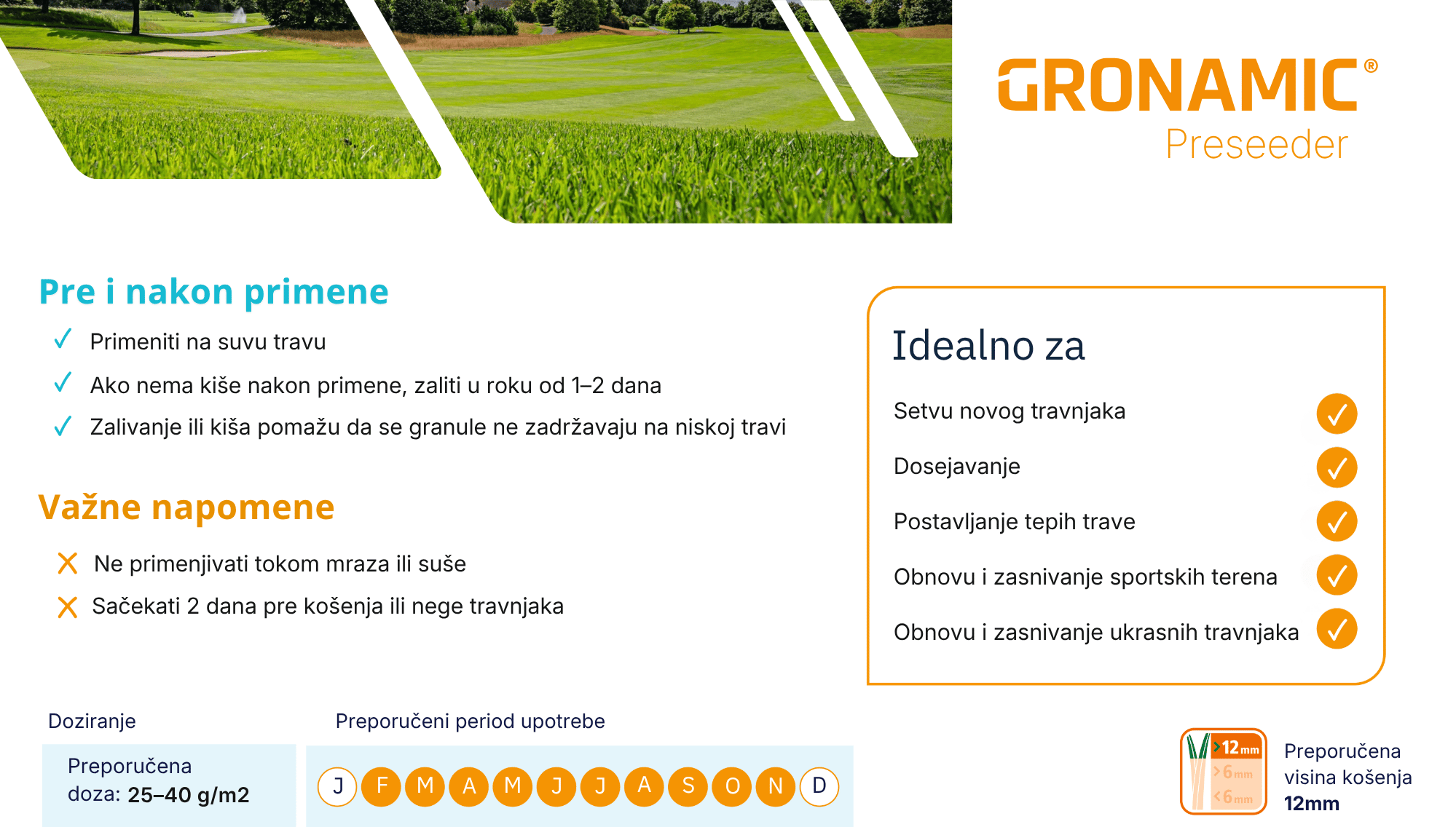 Primena i preporuke za ICL Gronamic Preseeder na mladom travnjaku