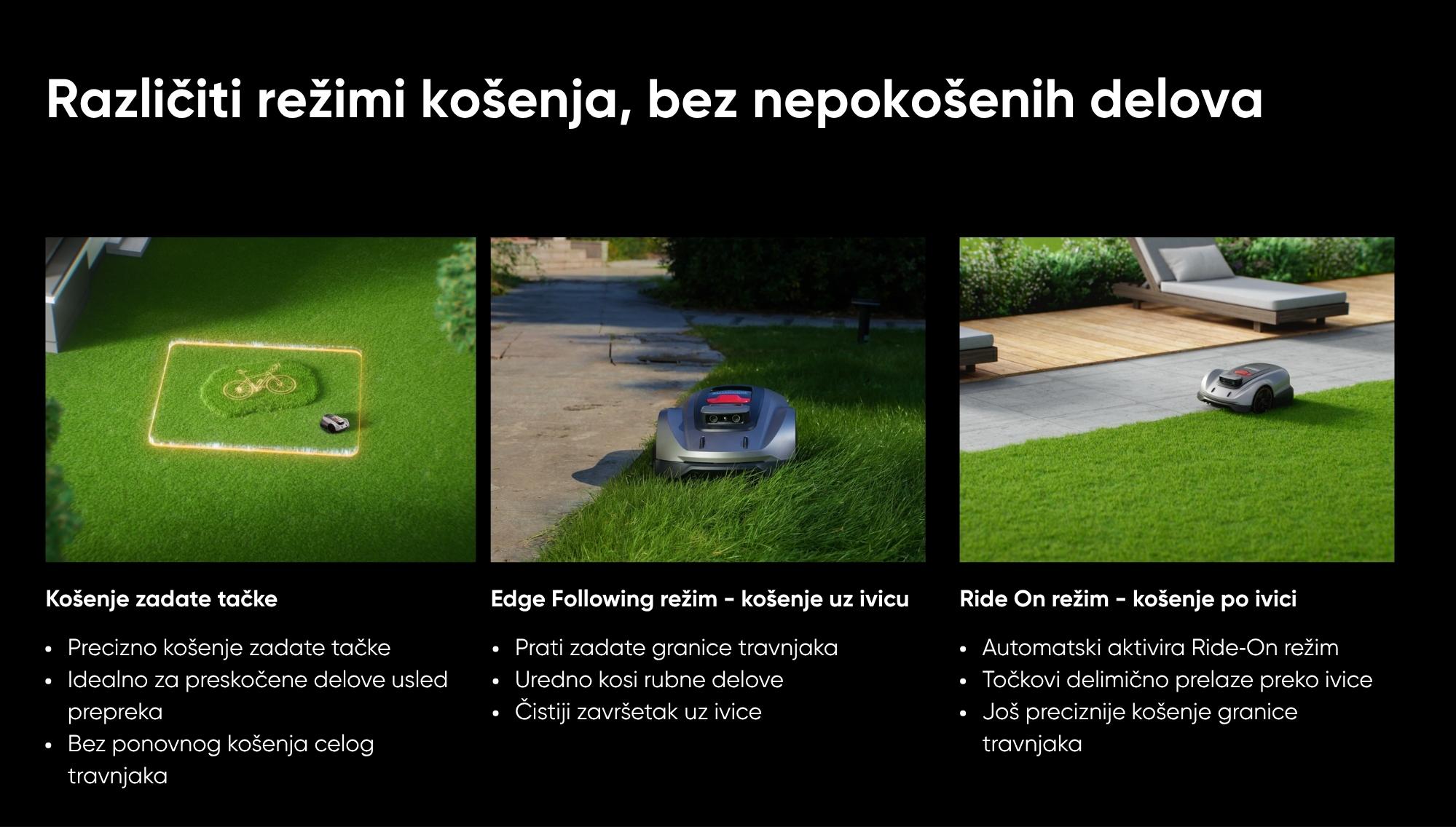 Sunseeker X3 Gen 2 režimi košenja - zadate tačke, edge following, ride on