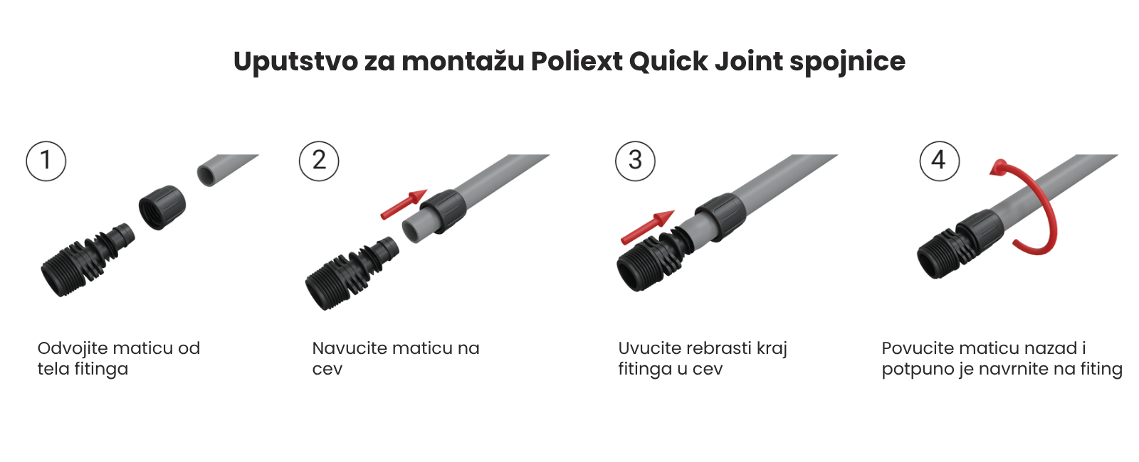 Poliext Quick Joint koleno spojnica za kapajuće cevi - koraci montaže